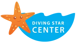 Логотип дайв-центра Diving Star с морской звездой и водой